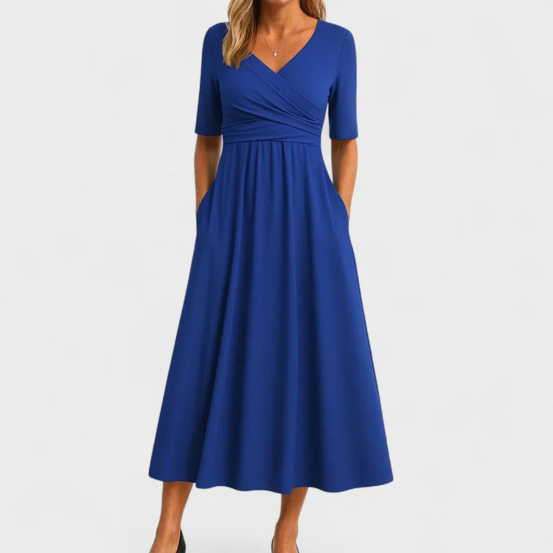 Ida Wrap Midi Dress, view 2 – Golden Hour Wardrobe