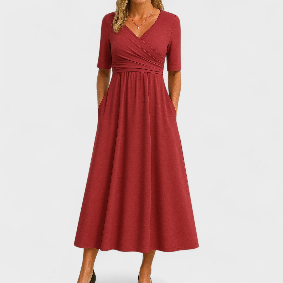 Ida Wrap Midi Dress, view 5 – Golden Hour Wardrobe