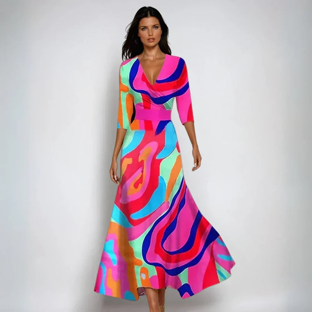 Eliana Elegant Floral A-Line Dress in Colourful