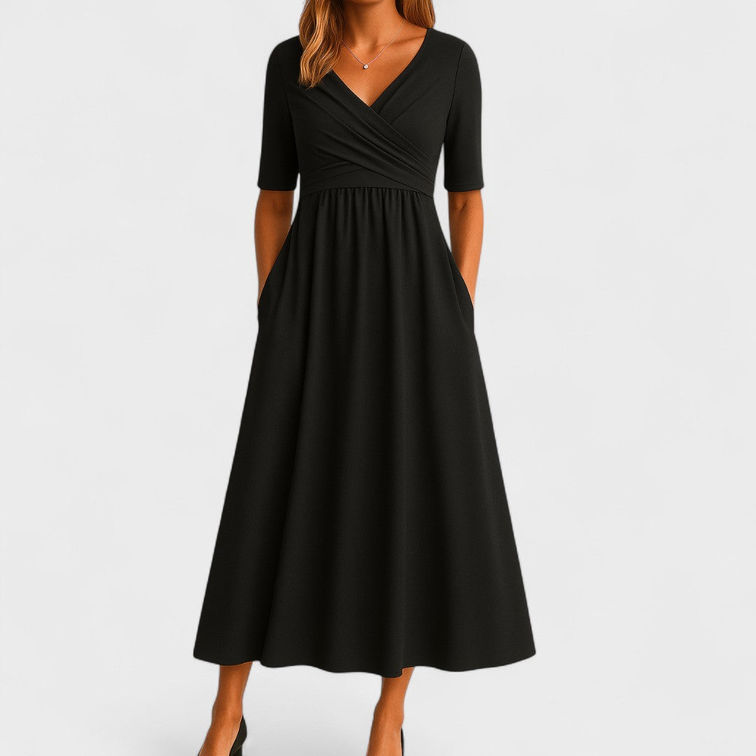 Ida Wrap Midi Dress, view 3 – Golden Hour Wardrobe