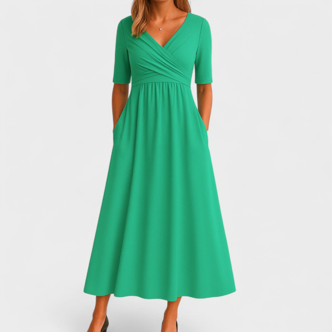 Ida Wrap Midi Dress, view 4 – Golden Hour Wardrobe