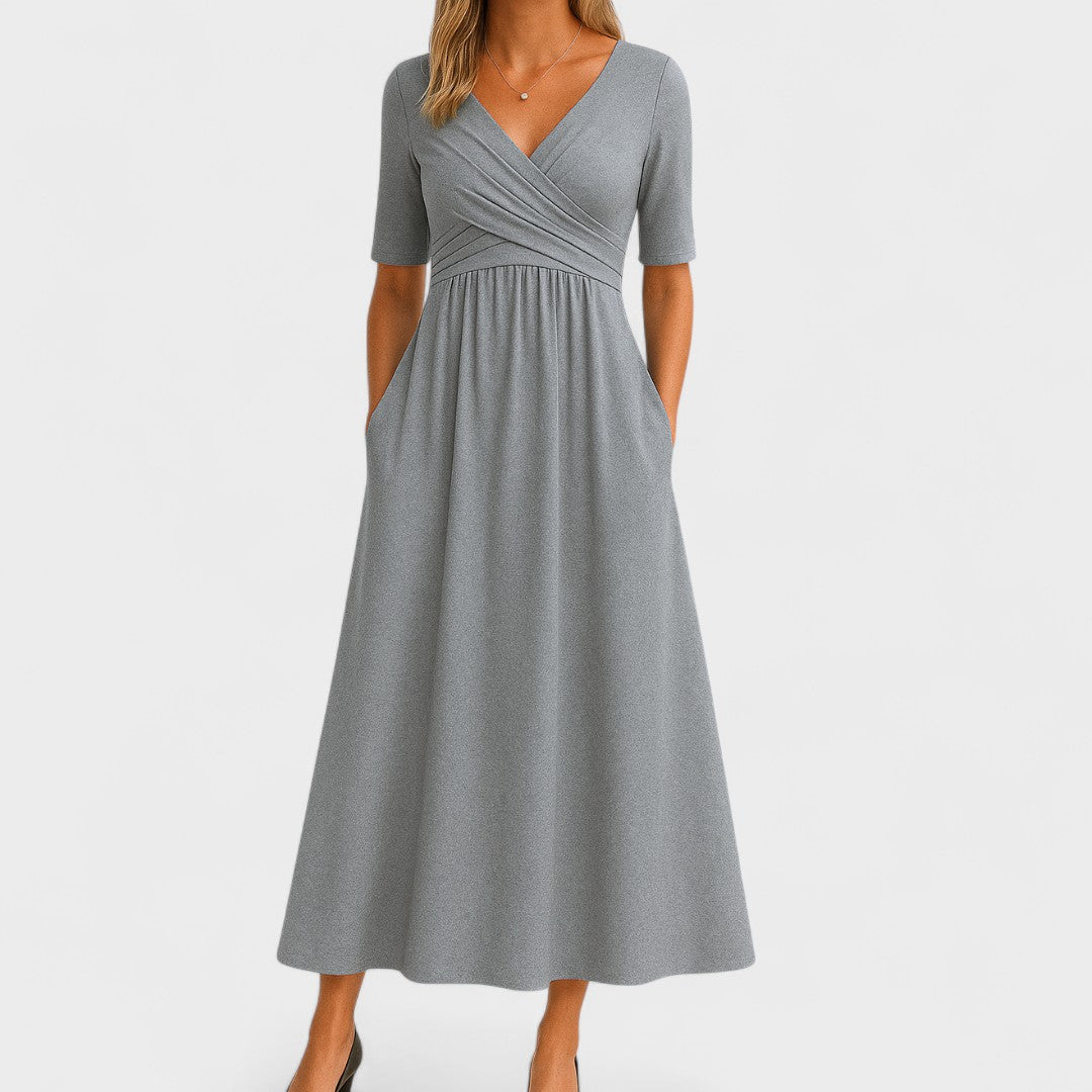 Ida Wrap Midi Dress, view 1 – Golden Hour Wardrobe