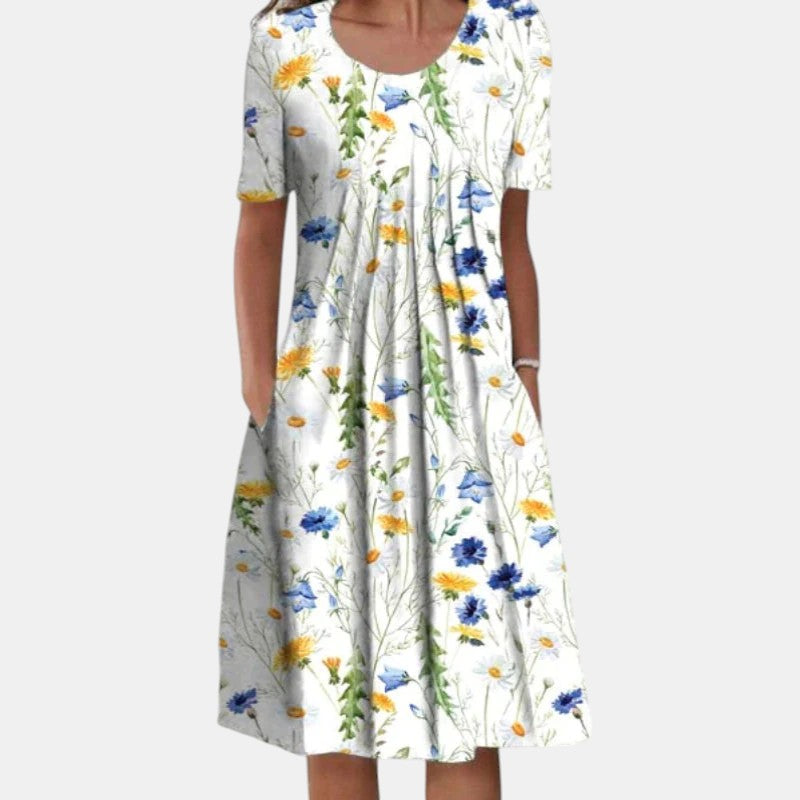 Gigi Tummy Coverage Dress in Floral Yellow