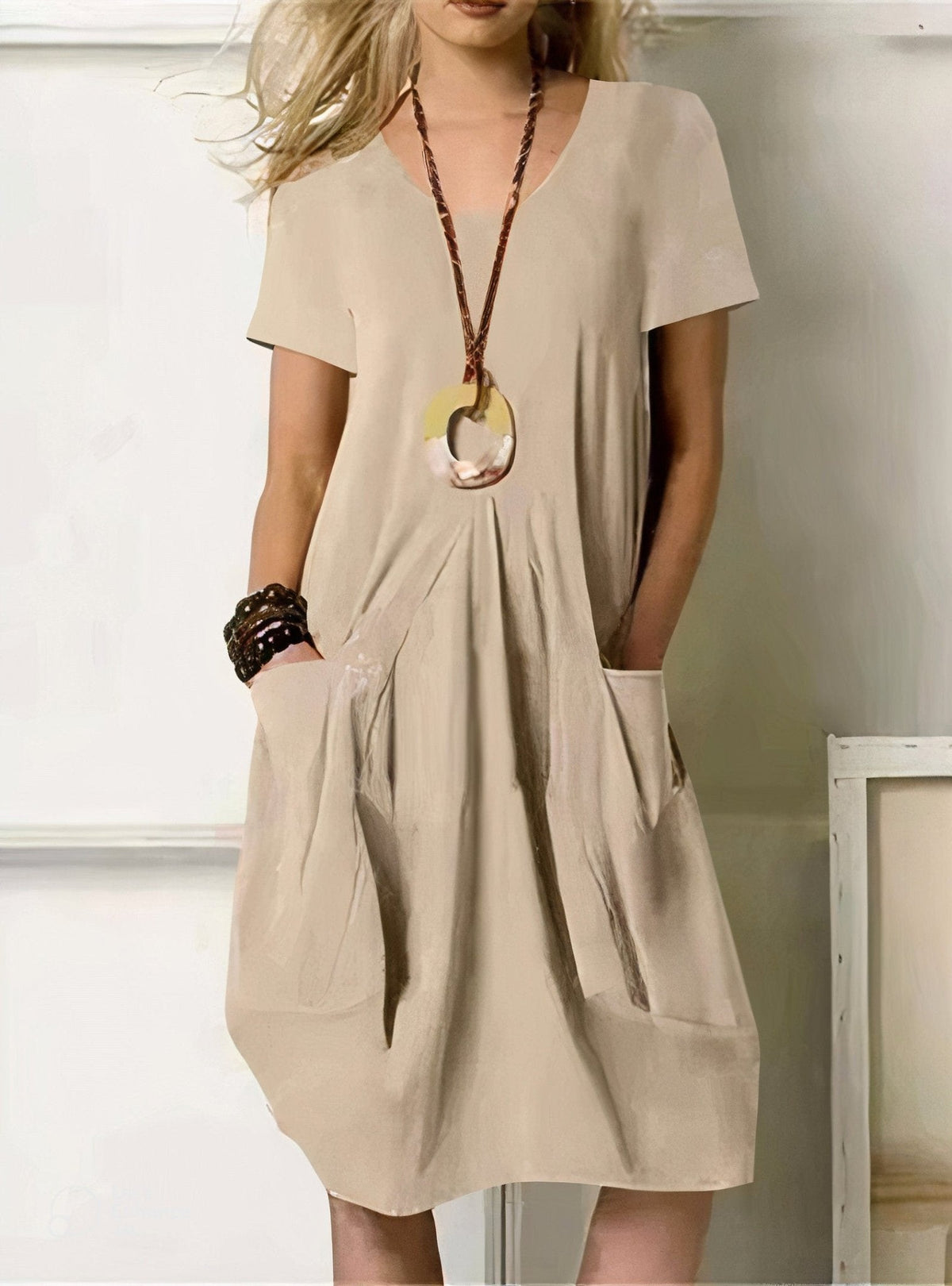 Kwani Flow Dress in beige – Golden Hour Wardrobe