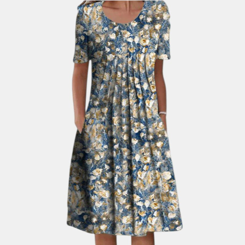 Gigi Tummy Coverage Dress in Light Floral Blue