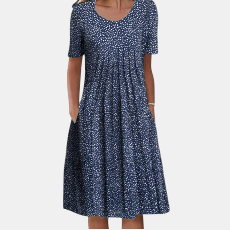 Gigi Tummy Coverage Dress in Blue Dots