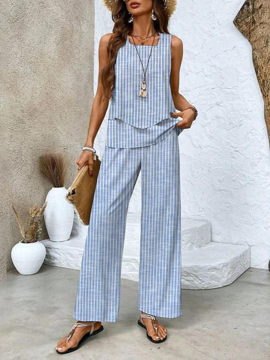 Zoe Two-Piece Set in Stripes, blue and white pinstripe