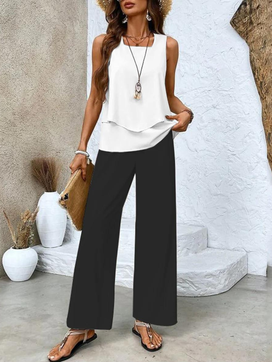 Zoe Two-Piece Set in Black with a white layered top