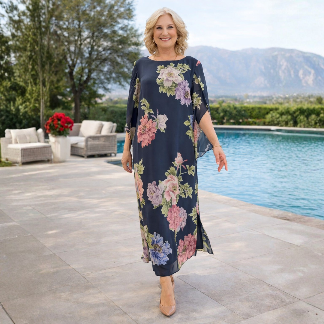 Bianca Floral Maxi Dress, poolside front view