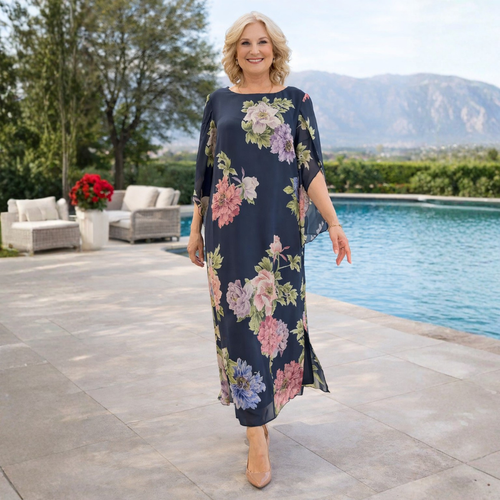 Bianca Floral Maxi Dress, poolside front view