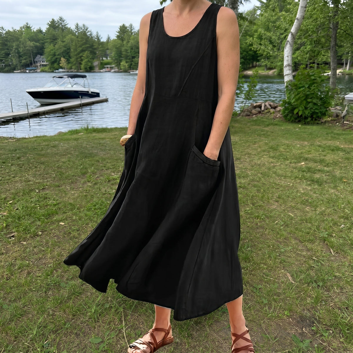 Hazel Linen Maxi Dress in black – Golden Hour Wardrobe