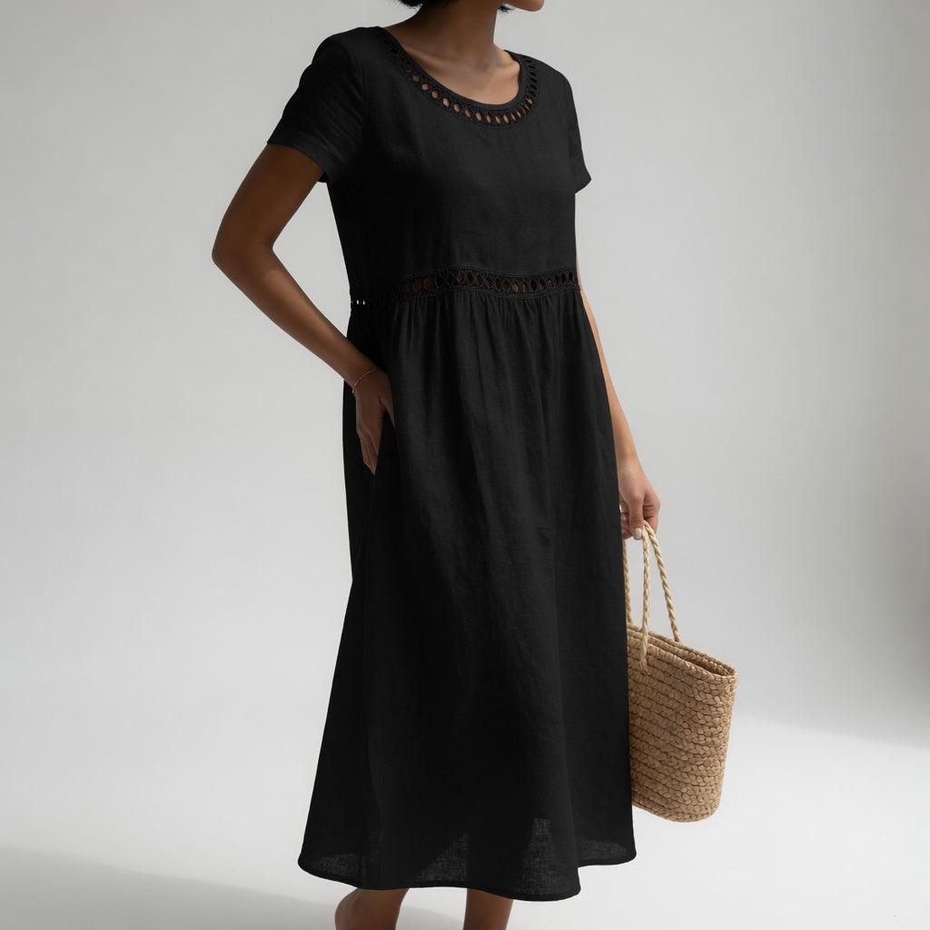 Sophie Embroidered Everyday Dress in black – Golden Hour Wardrobe