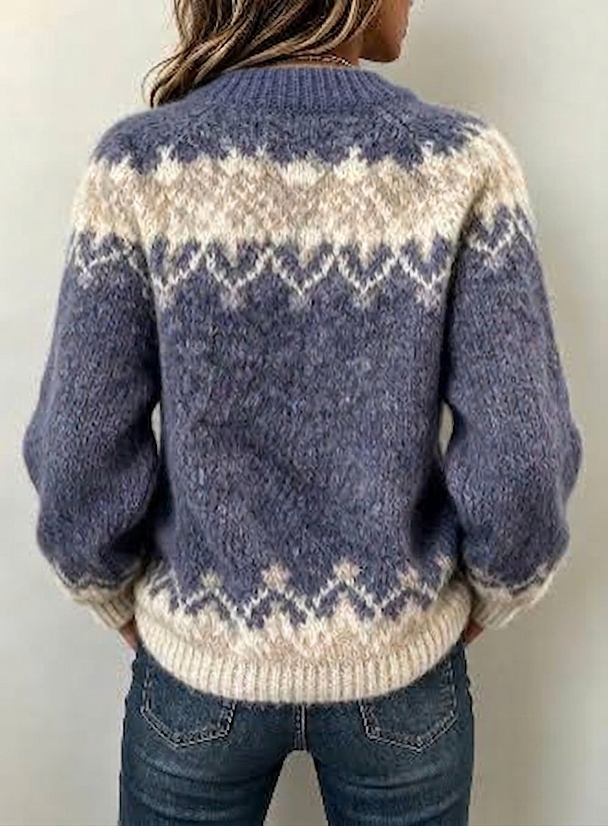 Norabelle™ | Fair Isle V-neck Knit Sweater