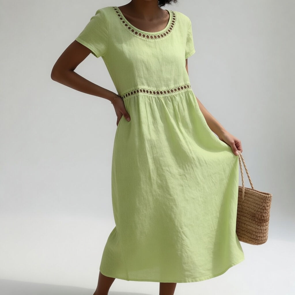 Sophie Embroidered Everyday Dress in green – Golden Hour Wardrobe