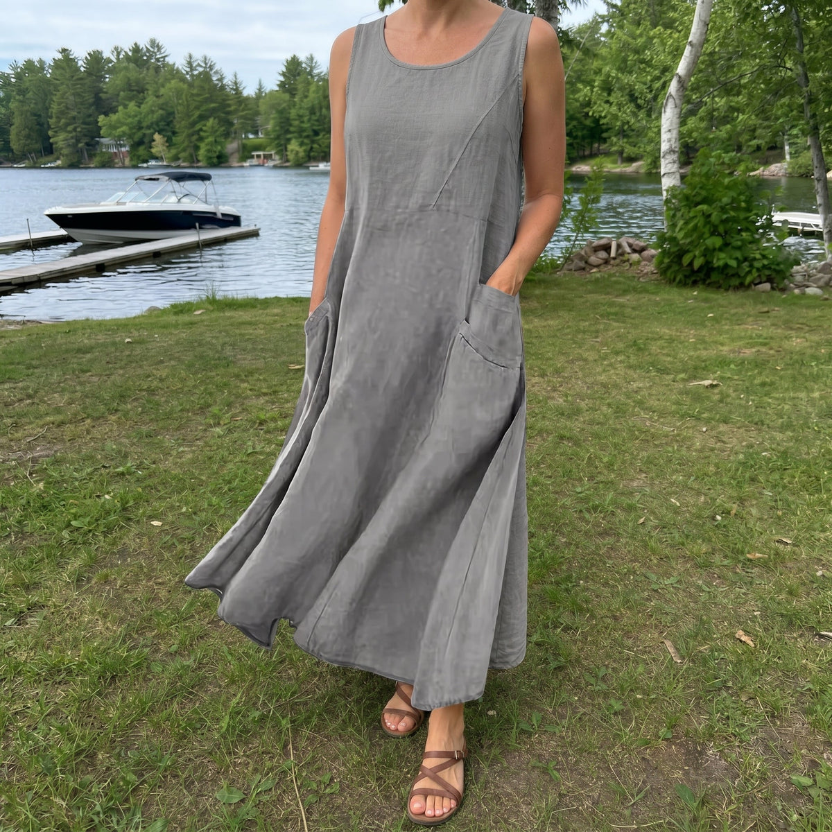 Hazel Linen Maxi Dress in grey – Golden Hour Wardrobe