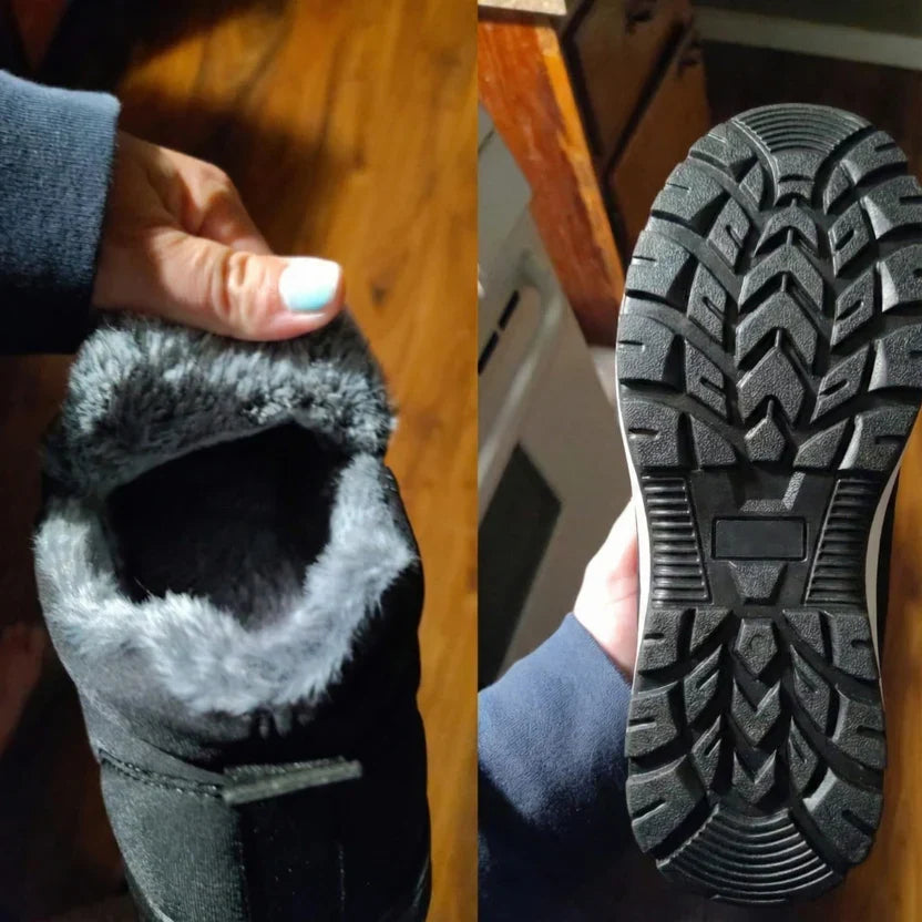Hands holding the Sianna boot, showing the fleece lining and the grip sole