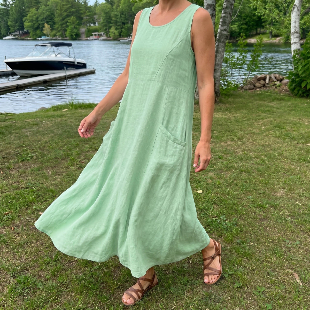 Hazel Linen Maxi Dress in khaki – Golden Hour Wardrobe