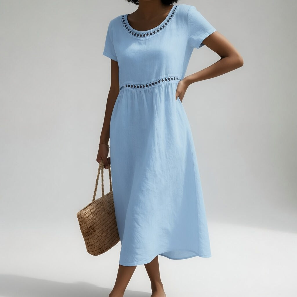 Sophie Embroidered Everyday Dress in light blue – Golden Hour Wardrobe