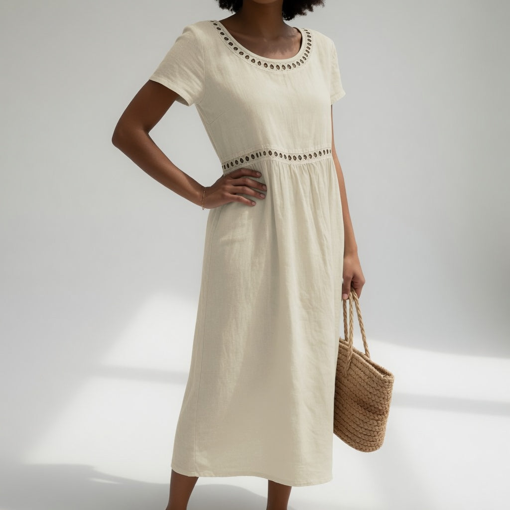 Sophie Embroidered Everyday Dress in off-white – Golden Hour Wardrobe