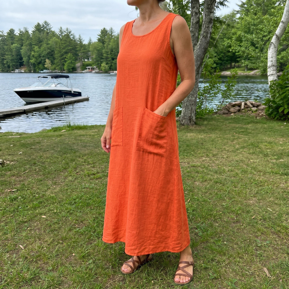 Hazel Linen Maxi Dress in orange – Golden Hour Wardrobe