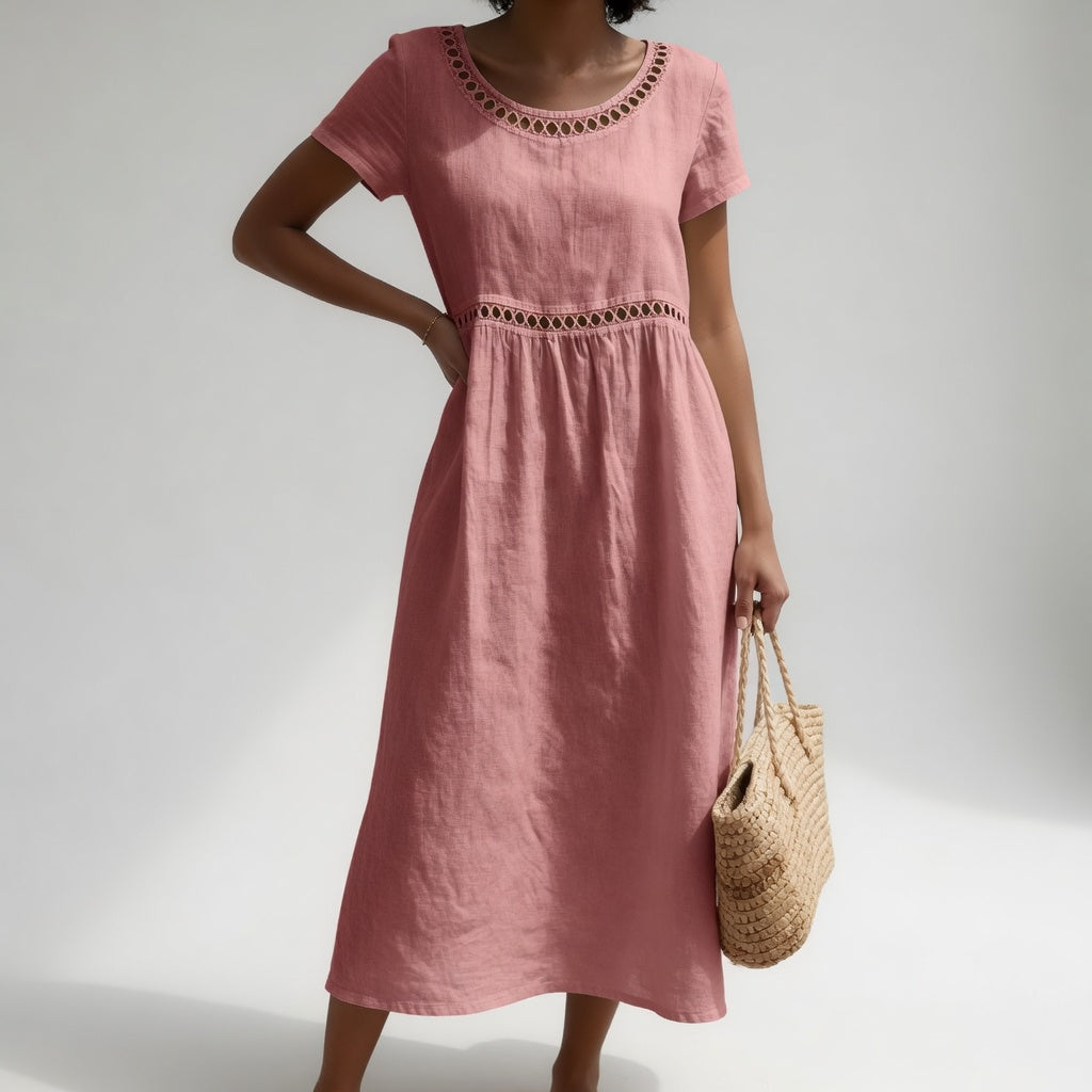 Sophie Embroidered Everyday Dress in pink – Golden Hour Wardrobe