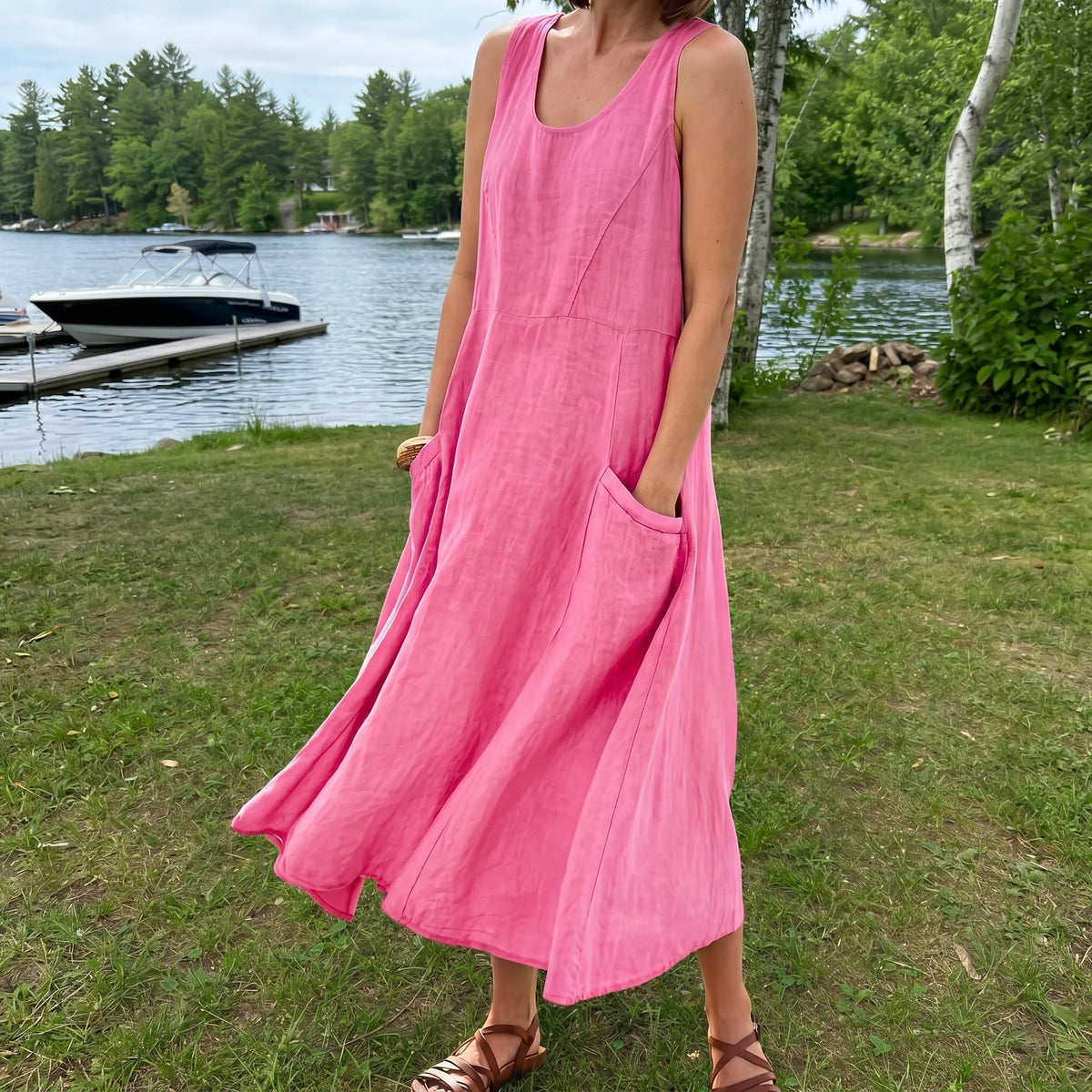 Hazel Linen Maxi Dress in pink – Golden Hour Wardrobe