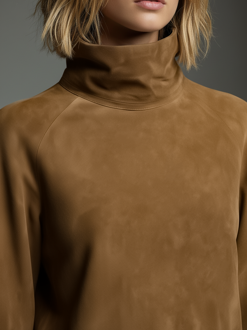 Amelia | Women's Oversized Turtleneck Suede Mini Dress with Cargo Pockets