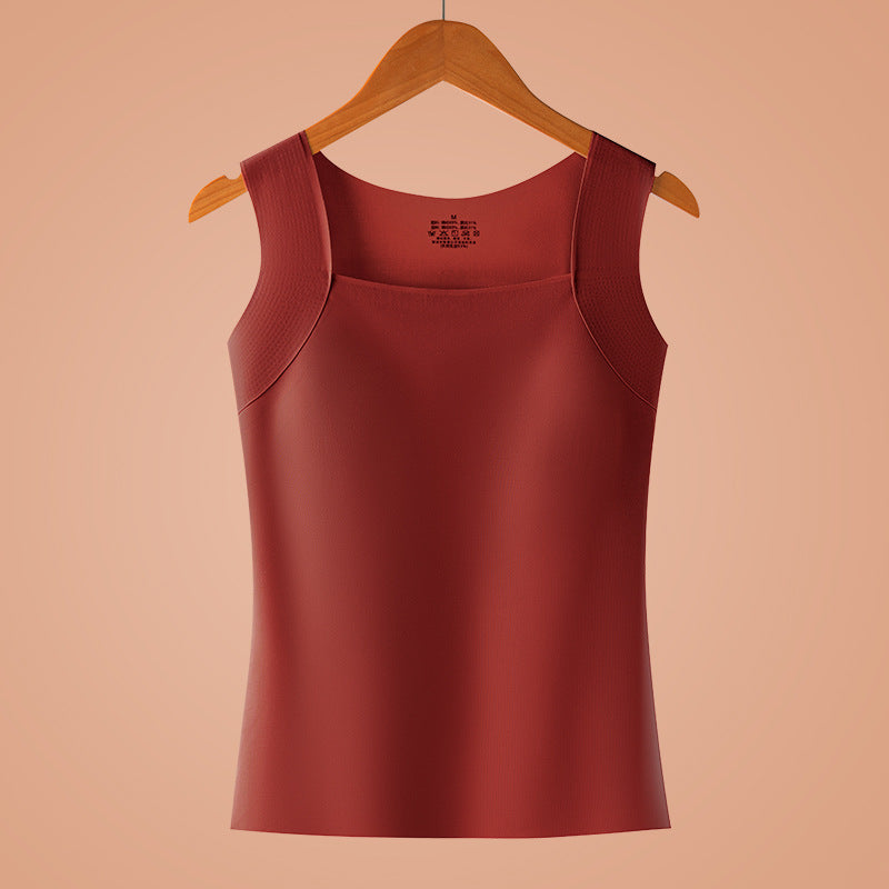 Faye Built-In Support Tank in Burgundy, shown on a hanger