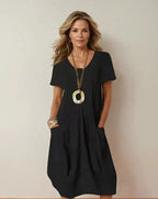 Kwani Flow Dress in black, front view – Golden Hour Wardrobe