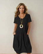 Kwani Flow Dress in black, styled look – Golden Hour Wardrobe