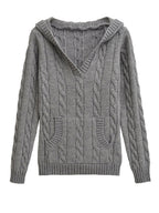 Corabelle™ | Cable-Knit V-neck Sweater With Hood