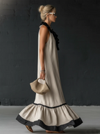 Nathalie Ruffle Maxi Dress in Sand, side view