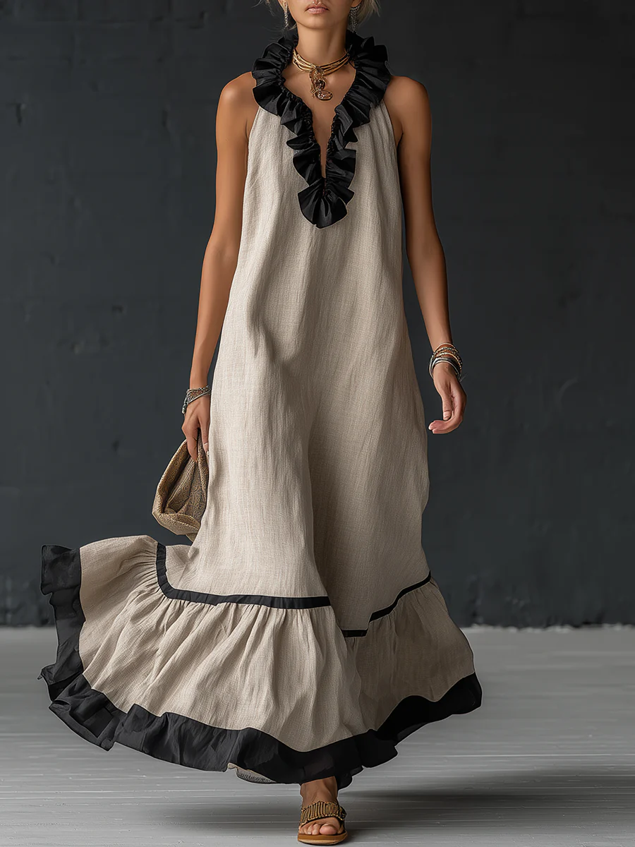 Nathalie Ruffle Maxi Dress in Sand