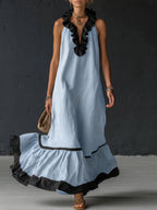Nathalie Ruffle Maxi Dress in Blue